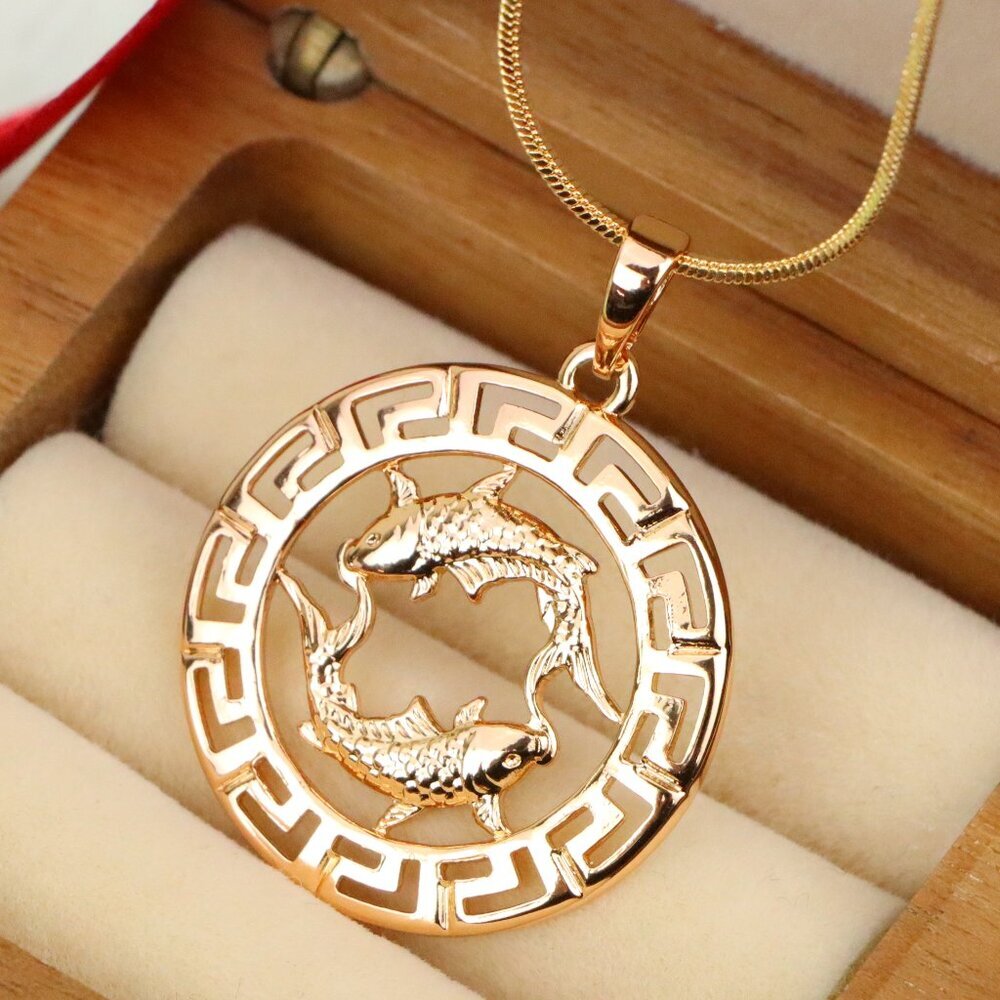 "Pisces Zodiac Rose Gold Pendant in Gold Plated Brass, XPPT1339